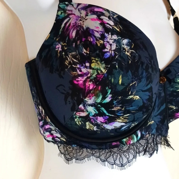 Cacique Lightly Lined Balconette Bra Black Floral and Lace Underwire Sz38F Plus - Picture 4 of 9